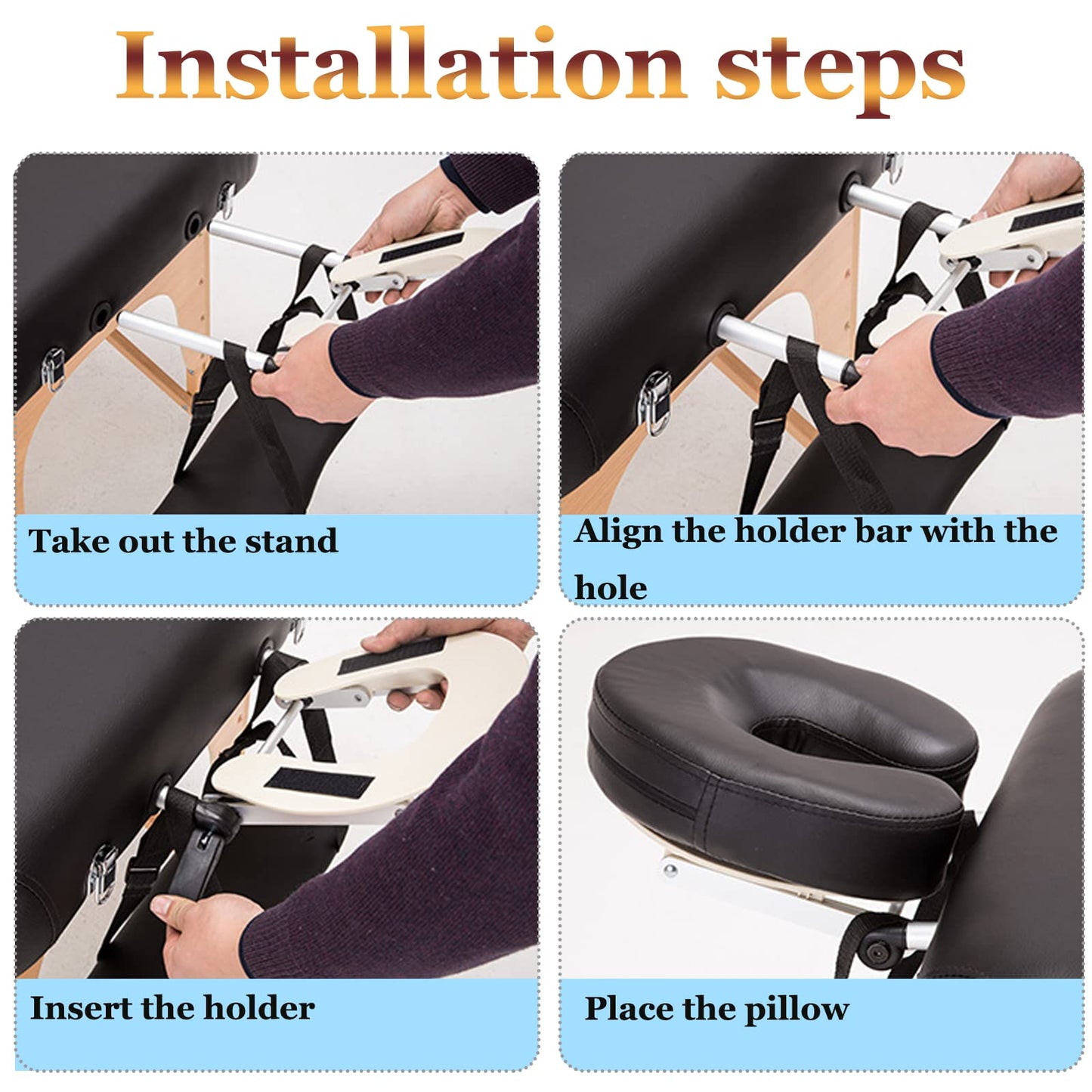 HOINCO Reposacabezas de masaje ajustable de aluminio para cama y cuna de cara para mesa de masaje, almohada en forma de U, comodidad de belleza, spa, reposacabezas, cama, cuna para mesas de masaje, equipo