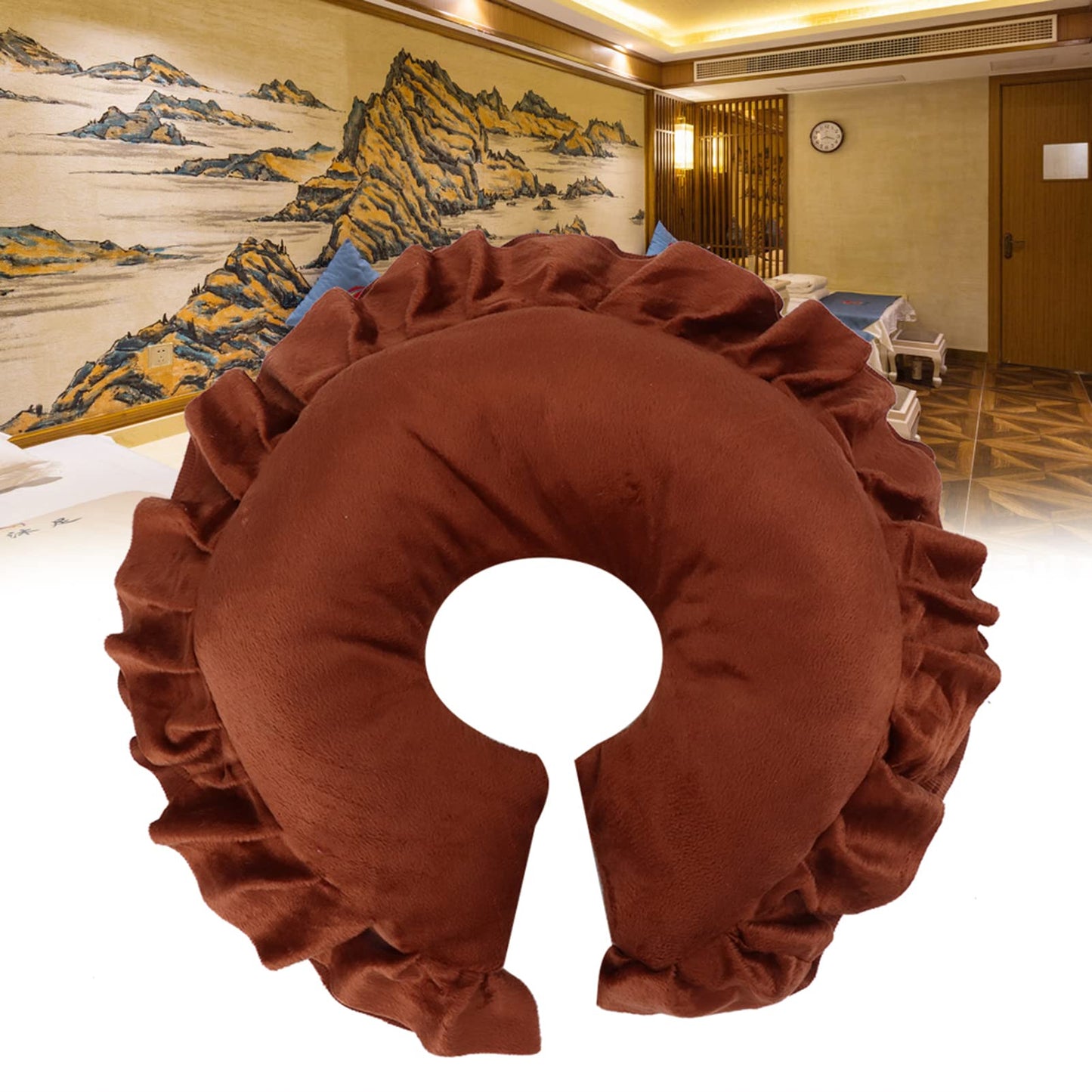 Almohada Facial en Forma de U Desmontable Marrón para Salón de Spa y Cama de Masaje