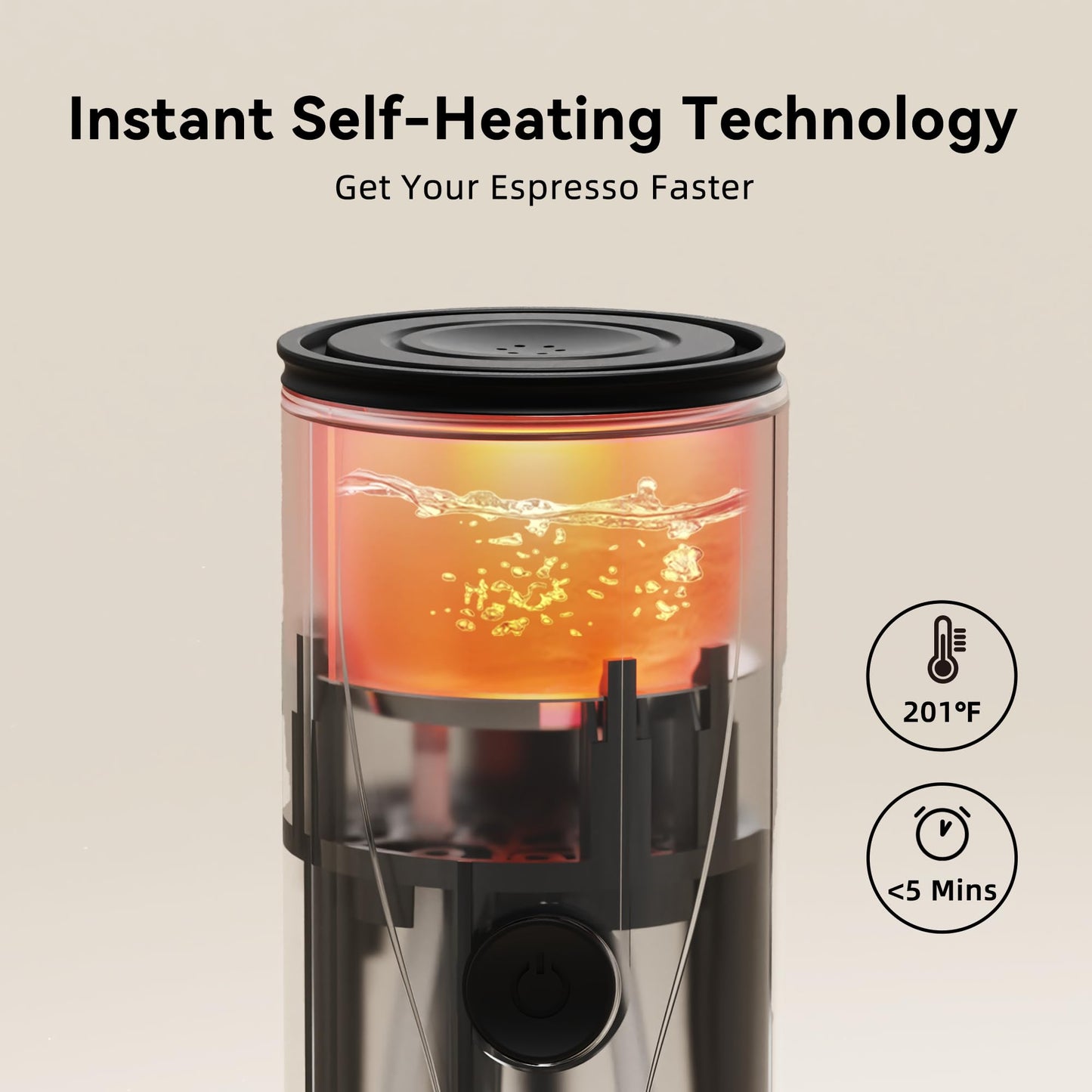 Máquina de café espresso portátil, mini máquina de café eléctrica autocalentada, presión de 20 bares compatible con cápsulas NS y molienda fina para viajes, camping, senderismo (negro)