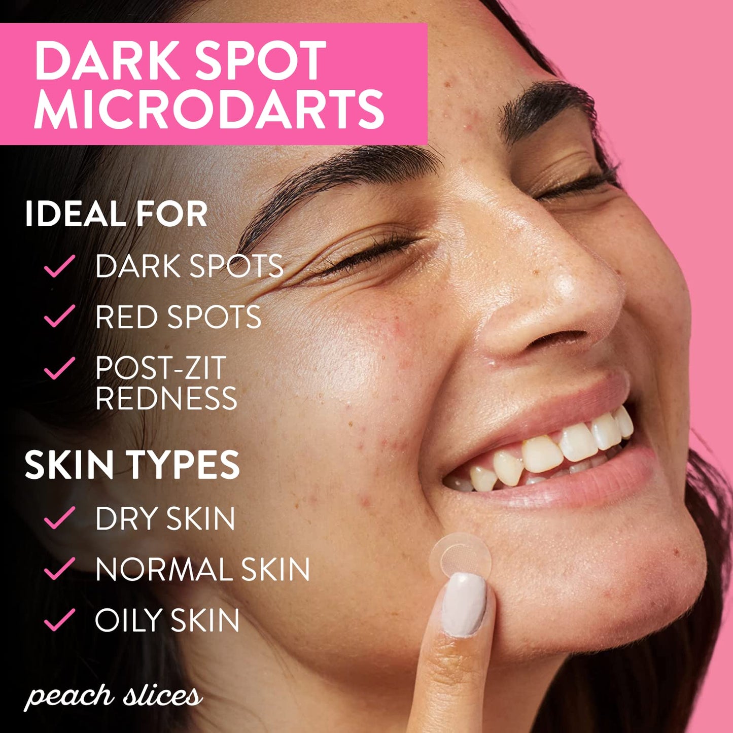 Peach Slices Dark Spot Micro Dardos | Para puntos oscuros, enrojecimiento postmanchado e hiperpigmentación | autodesoluble | niacinamida, vitamina C, ácido hialurónico y cíica | Vegano/libre de crueldad | 9 parches