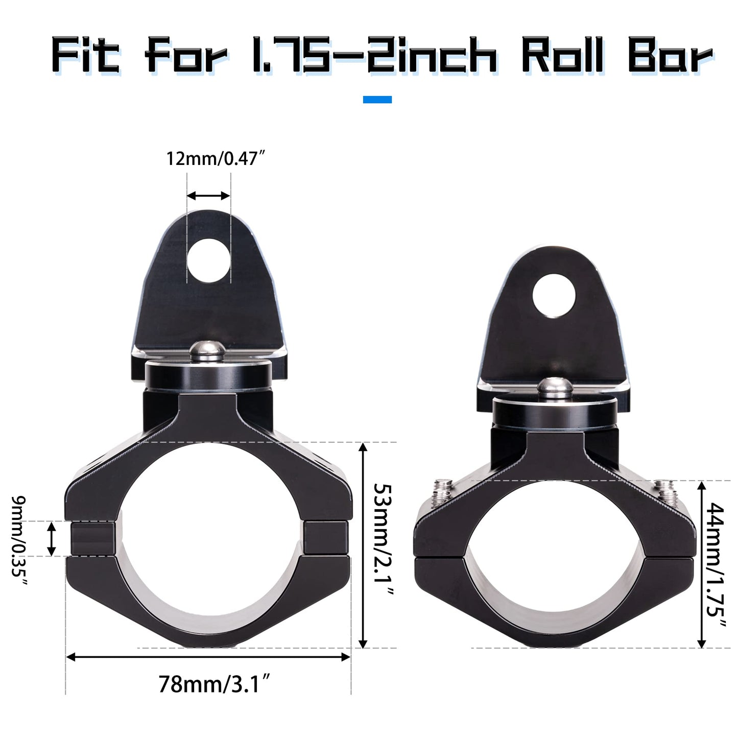 Dicater Soporte de montaje UTV de 360° para bandera/luz LED látigo/antena para barra de rollo de 1.7-2 pulgadas compatible con todos los UTV Can Am Maverick X3 Commander Polaris RZR 900 1000 XP Pro, paquete de 2