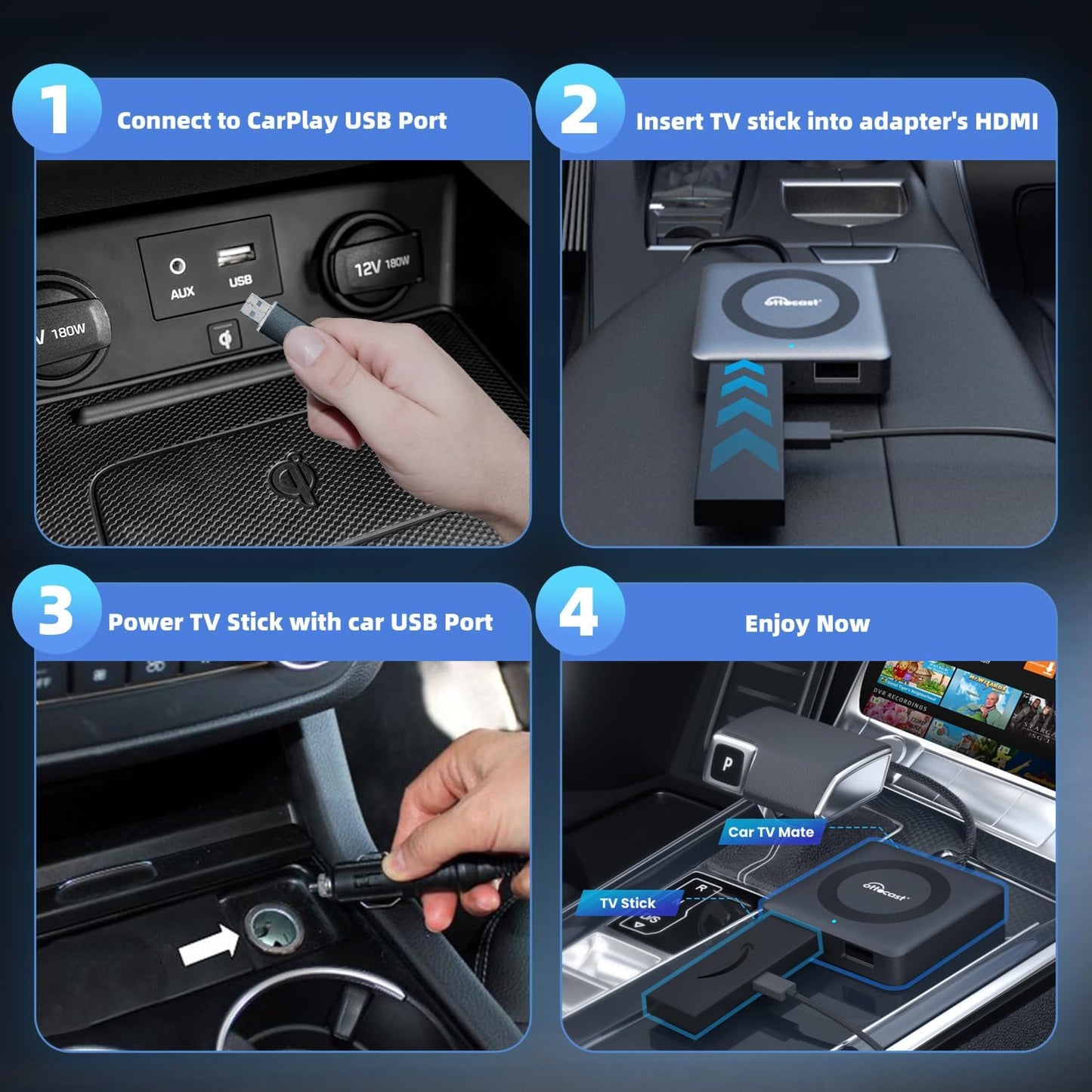 Adaptador CarPlay Inalámbrico OTTOCAST Negro Convertidor Fire TV Stick para Autos con CarPlay de Fábrica