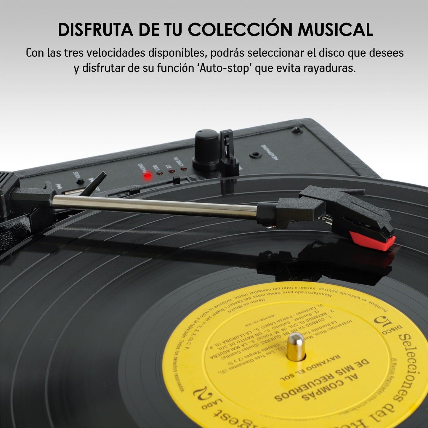 Akane Tocadiscos Vinyl Bluetooth Portátil con Bocinas Estéreo Integradas, Diseño Vintage de Maletín, Puerto USB, Salida de Audífonos y RCA, Entrada Auxiliar, Tornamesa para Vinilo de 3 Velocidades