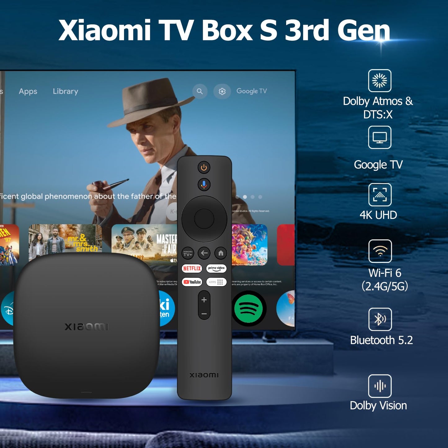 Xiaomi TV Box S 3rd Gen 4K UHD WiFi 6 Bluetooth 32GB Compatible con Google Voice Assistant