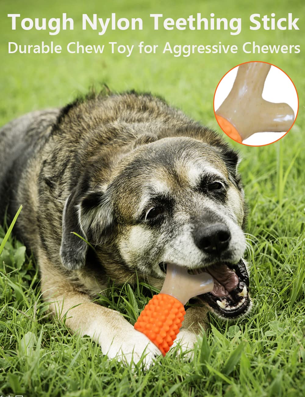 Juguete masticable para perros para masticadores agresivos, palo de dentición de goma de nailon resistente para perros grandes y medianos (madera de arce real)