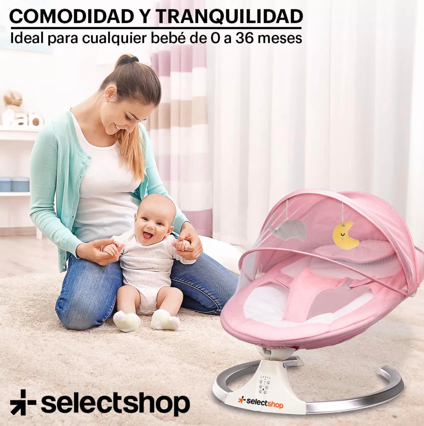 Mecedora Eléctrica SELECTSHOP Gris Multifuncional para Bebé