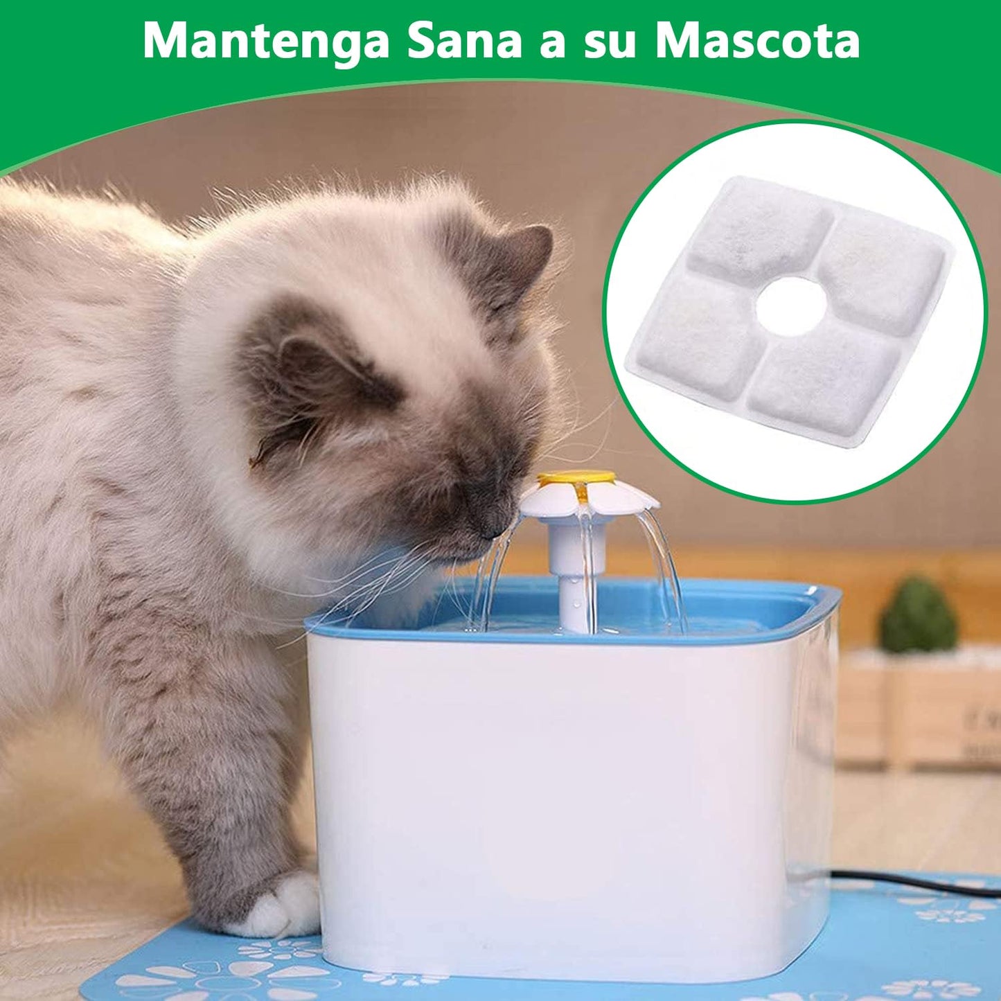 Glückluz Juego de Filtros para Fuentes de Agua para Mascotas, 12 Paquetes de 3 Filtros de Repuesto para Fuentes de Agua para Gatos, 2.5L Fuente Automática para Mascotas Dispensador de Agua para Perros