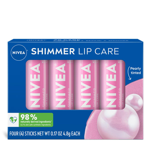 Bálsamo Labial NIVEA Shimmer Hidratante con Manteca de Karité y Aceite de Jojoba 4 Pack