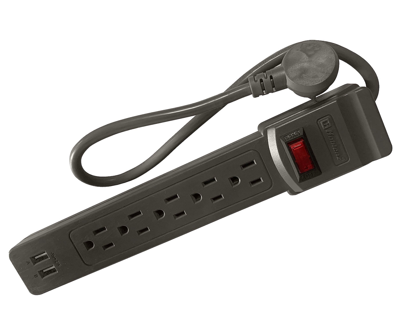 Koblenz Supresor de Picos Trifásico Multicontacto de 5 Contactos y 2 Entradas USB, 1000 Joules de Protección, para Hogar y Oficina, Switch on/Off Integrado, Cable de 45 cm, Color Gris (SS-1000 USB)