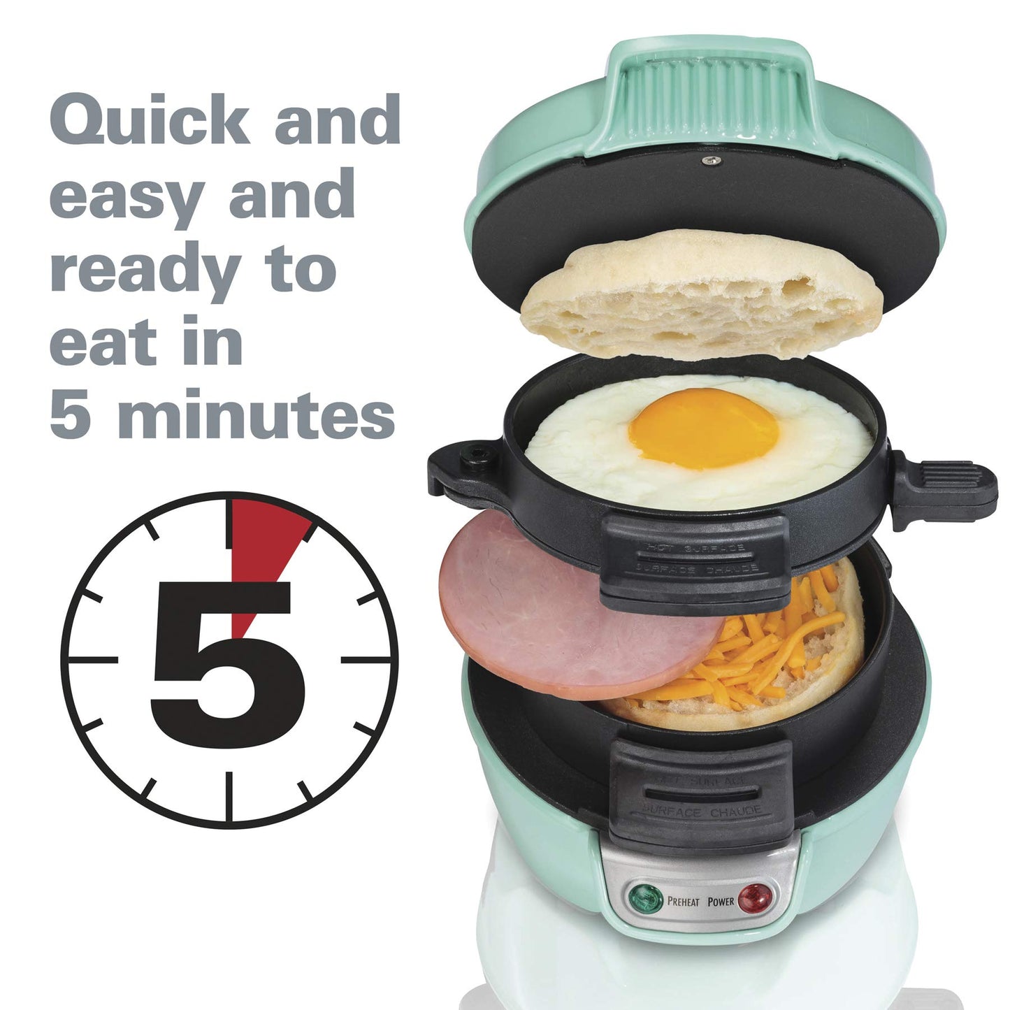Hamilton Beach - Sandwichera de desayuno con anillo para cocinar huevos, ingredientes personalizados, perfecto para magdalenas inglesas, cruasanes, mini gofres, regalo perfecto de elefante blanco,