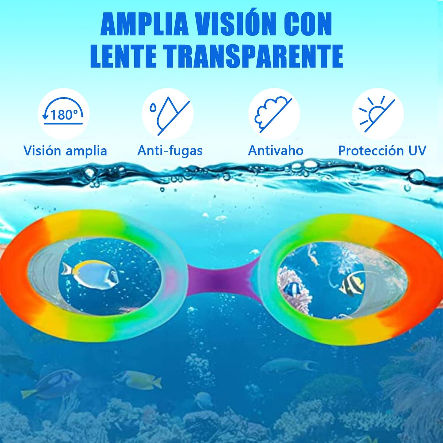 Gafas de Natación Niños 2 Pares - Antivaho + Silicona Ultra Suave, Edad 3-14 Años (Unisex)