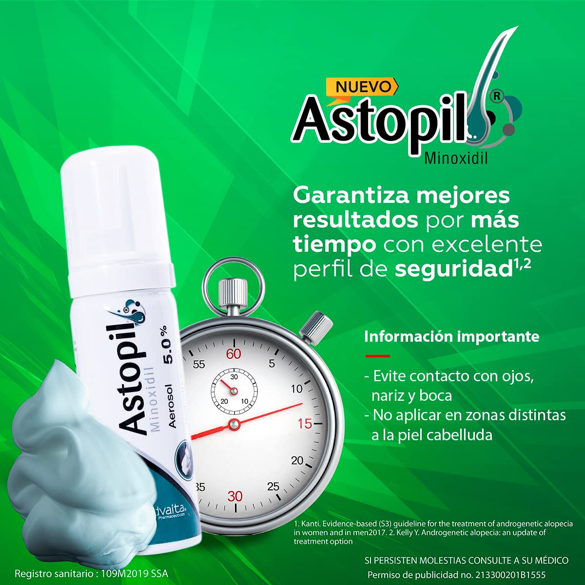 Espuma Minoxidil 5% Advaita Astopil Blanca sin Aroma Unisex 2 Pack
