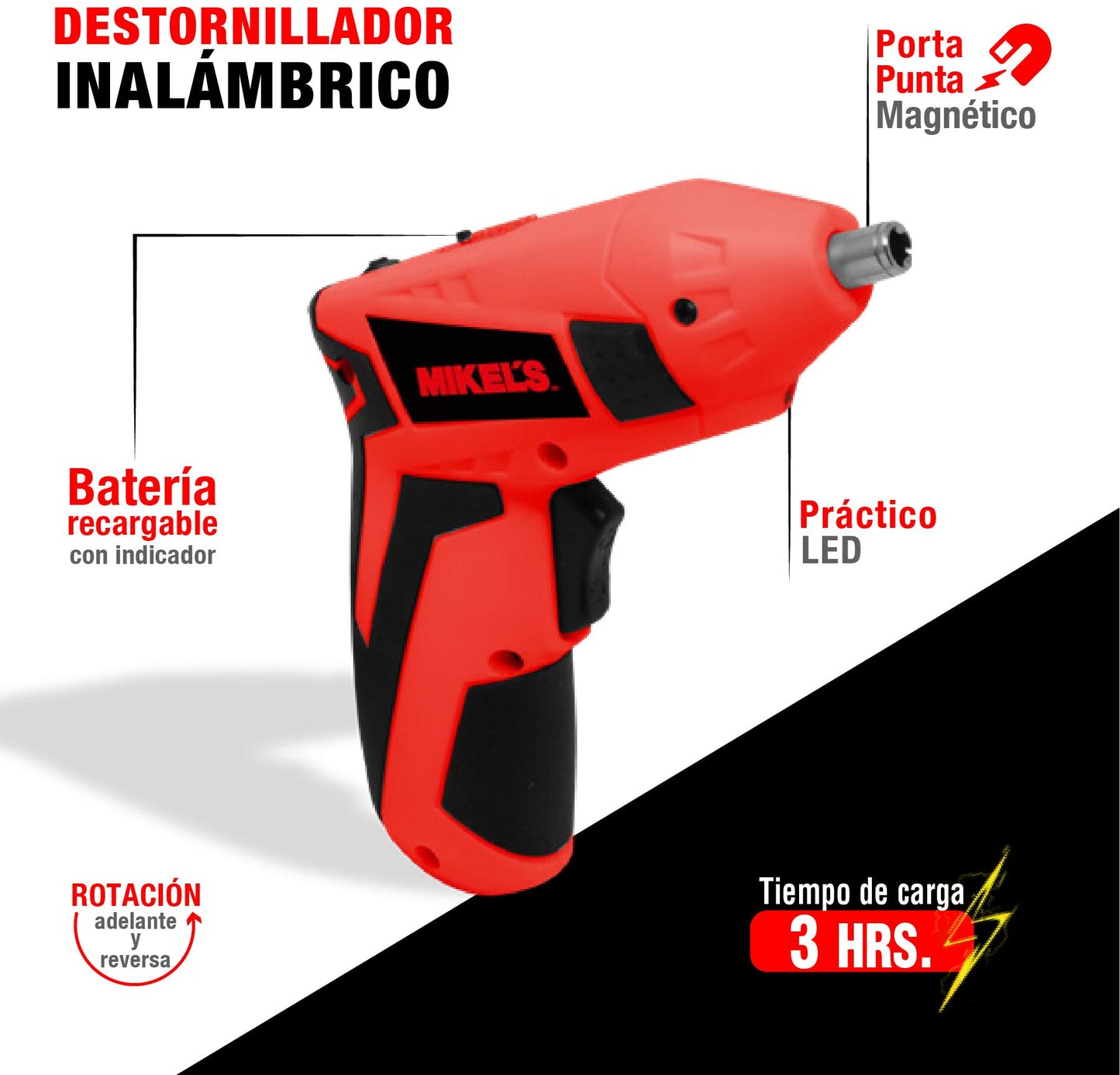 Mikel's DEI-3.6 Destornillador Inalámbrico Profesional 3.6 V con Luz LED