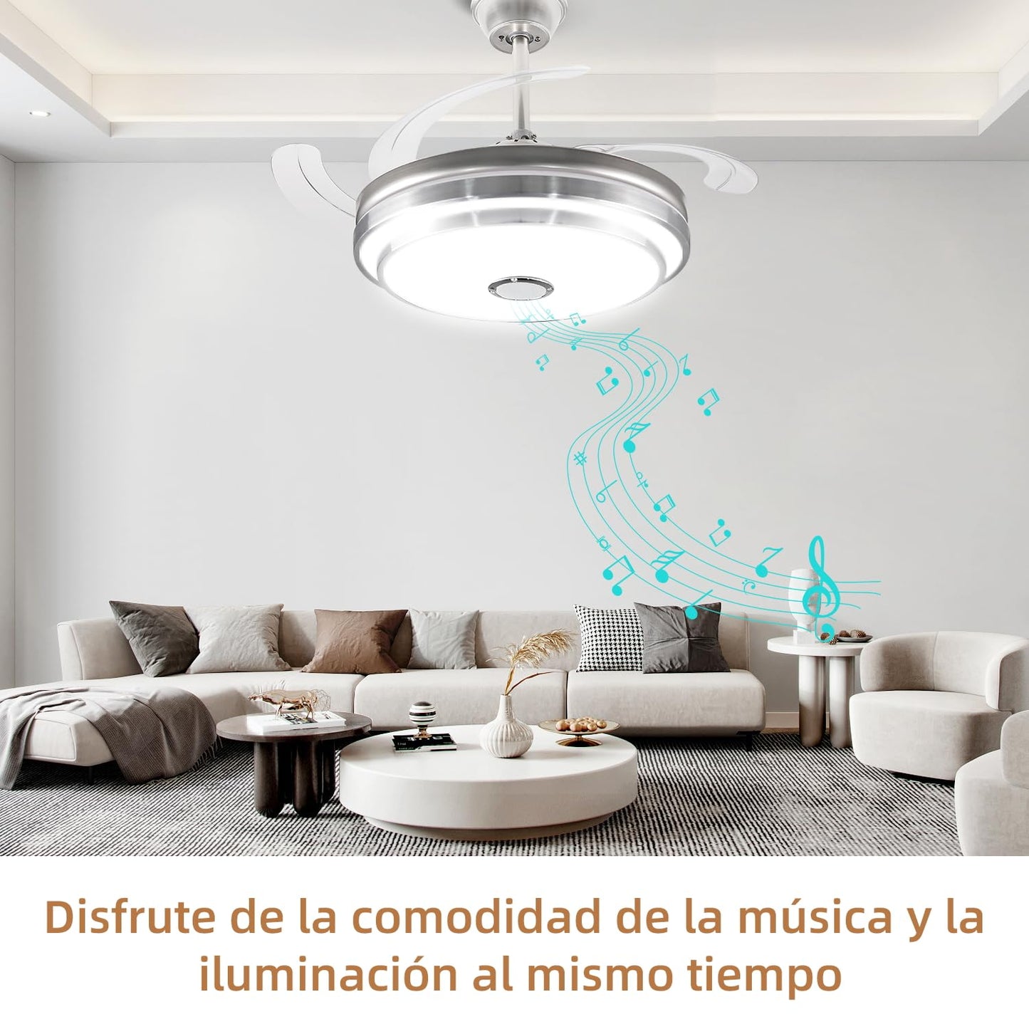 CANMEIJIA Ventilador de Techo con Luz y Control Remoto&App,Abanico de Techo con Luz Modernos 80W,Lampara de Techo con Ventilador Música Bluetooth Altavoz Velocidad del Viento/Brillo Ajustables,Ø48CM