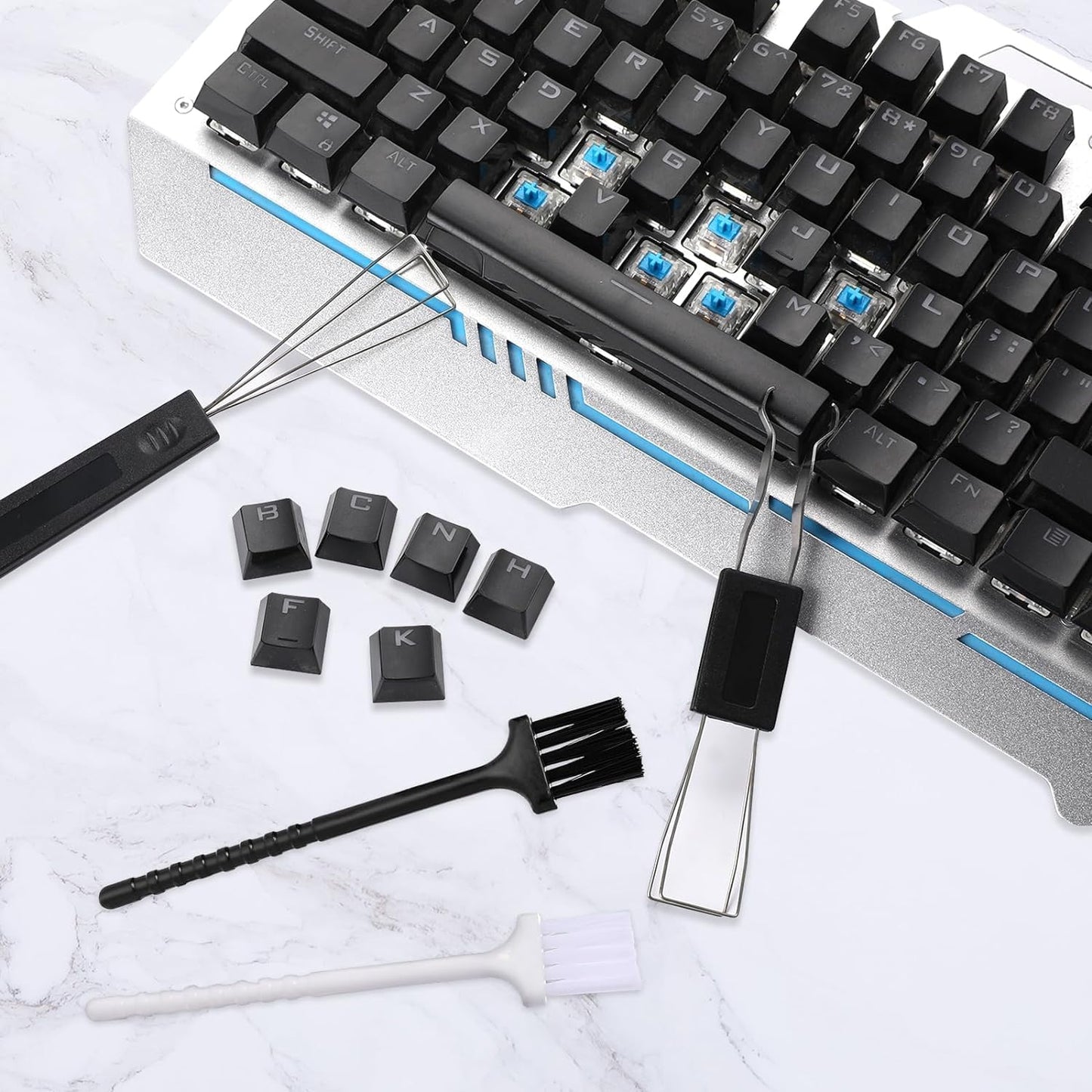 3PCS Extractores de Teclado, Cepillo de Limpieza de Teclado, Extractor de Teclado de Acero Inoxidable, Extractor de Teclado de Ordenador y Herramienta de Limpieza de Teclado (Negro)