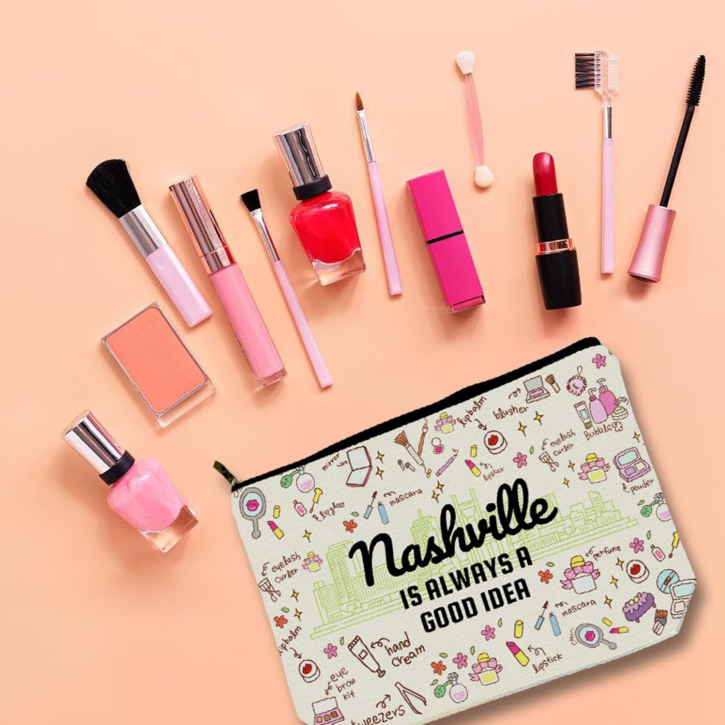 Regalo de viaje inspirado en las niñas: bolsa de maquillaje para adolescentes y mujeres viajeras. Bolsa de cosméticos de regalo ideal para viajes, fiestas, cumpleaños y Navidad, Blanco apagado