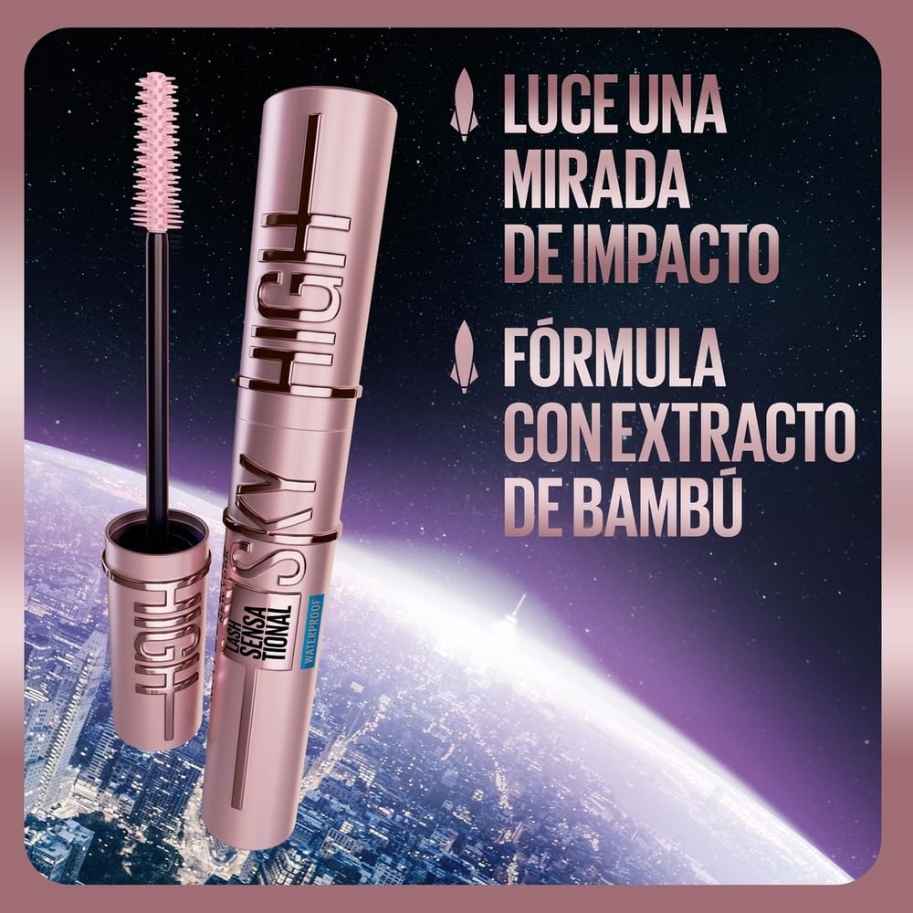 Maybelline, Mascara de pestañas lavable y brinda alargamiento Lash Sensational Sky High negro, 6ml