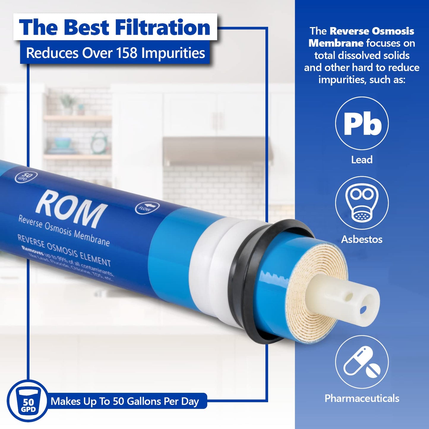 Express Water - FLTMEME50 - Membrana de ósmosis inversa - Reemplazo de filtro de agua de membrana RO 50 GPD - Sistema de ósmosis inversa y debajo del fregadero