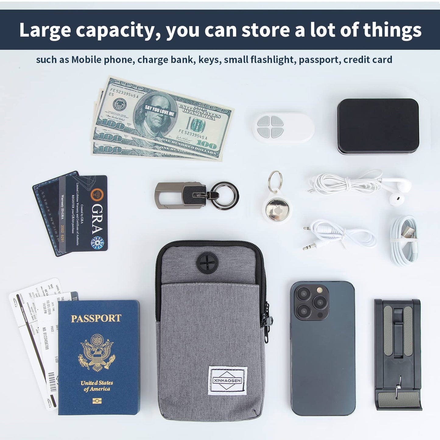 HOTEMIA - Bolso bandolera para teléfono celular, bolsa de viaje con correa de hombro extraíble, Negro -, Una talla, Deportes