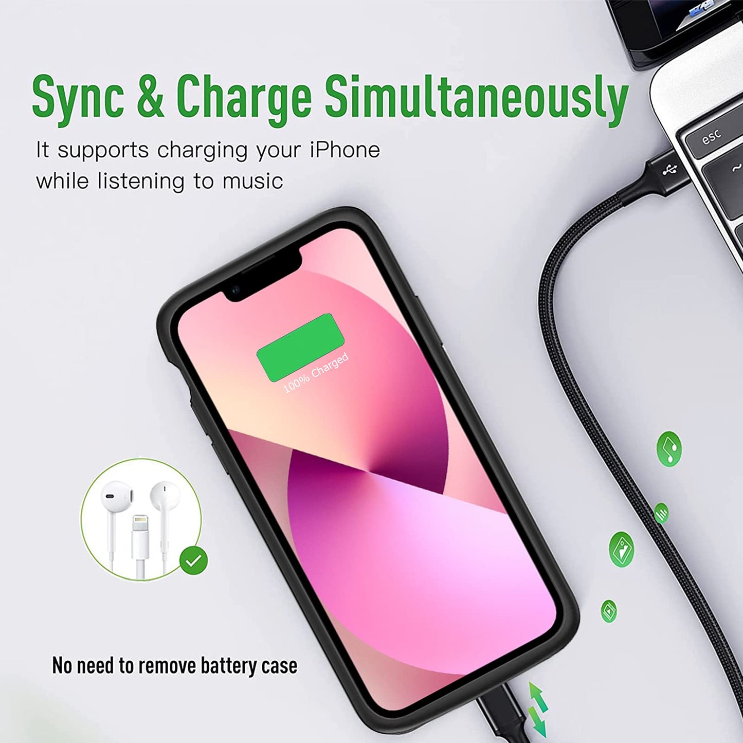 BOVSRT - Funda de batería para iPhone 13 Mini, 6500 mAh, delgada, recargable, inteligente, de carga extendida, con alta capacidad, protección de alto impacto, color negro
