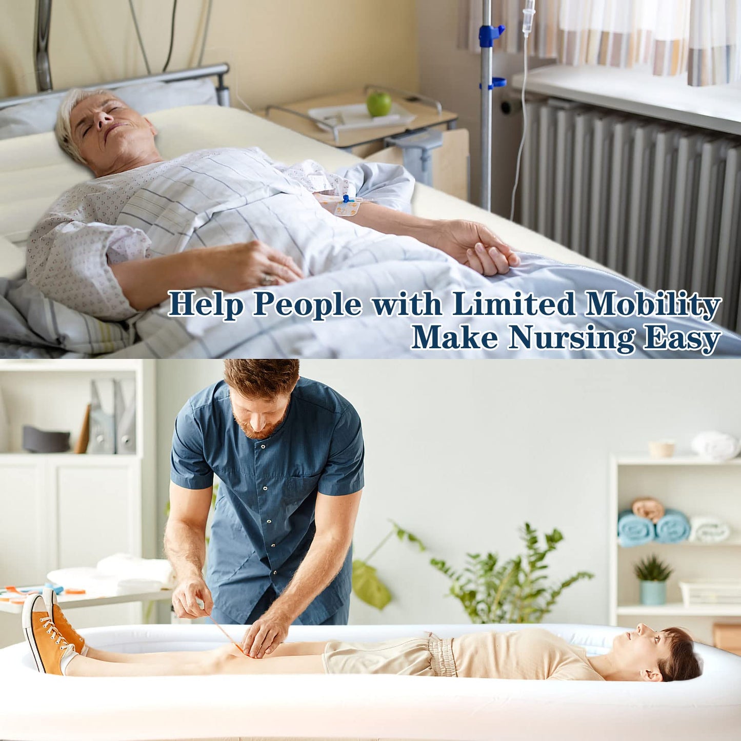 Bañera Inflable Médica Timisea Blanca con Bomba de Aire y Bolsa de Agua para Adultos