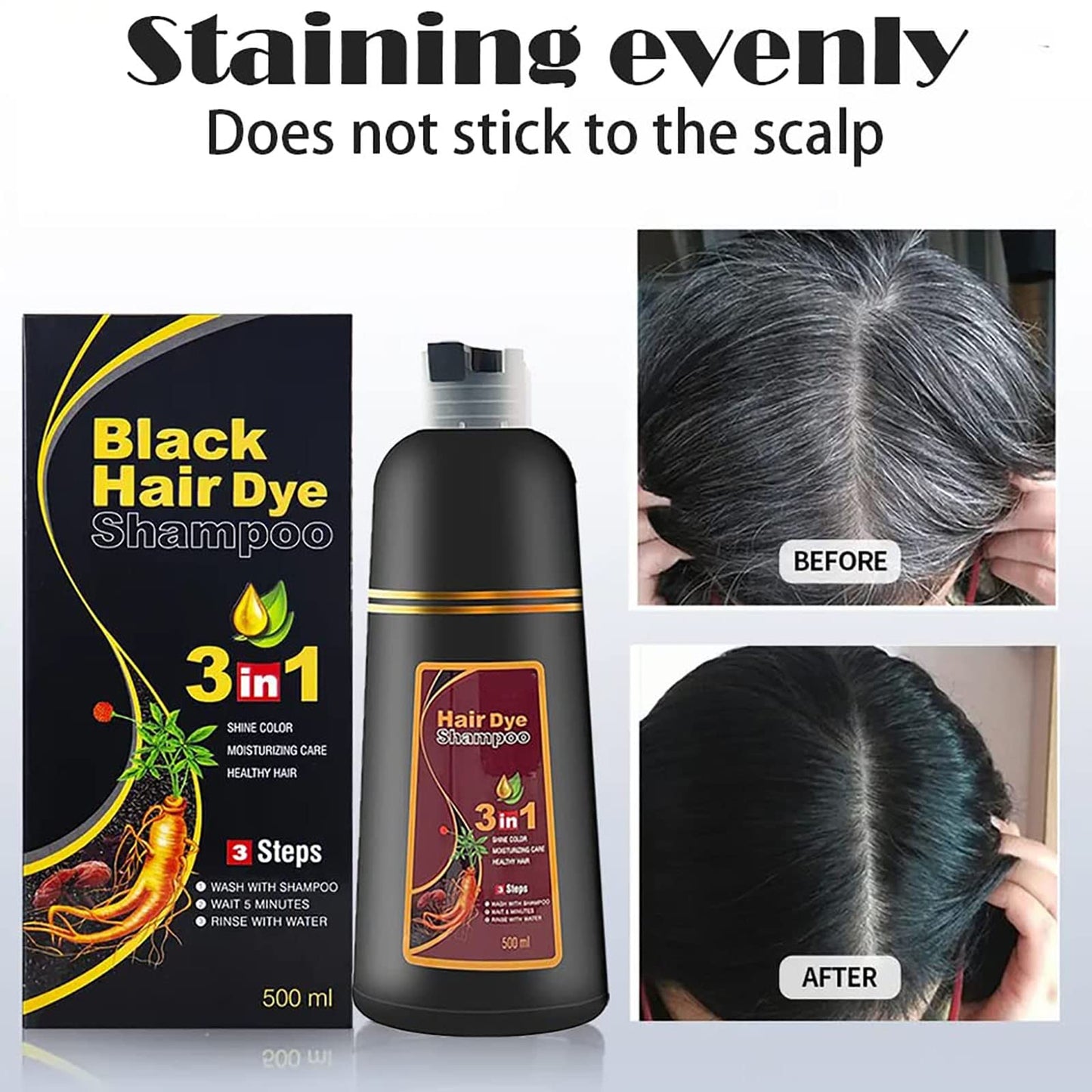 VIGOFIL - Champú Black Instant Hair Color para cabello gris, cobertura 100% gris, champú 3 en 1 para teñir el cabello negro, colorante a base de hierbas en minutos para mujeres y hombres, suave, no irrita el cuero cabelludo negro