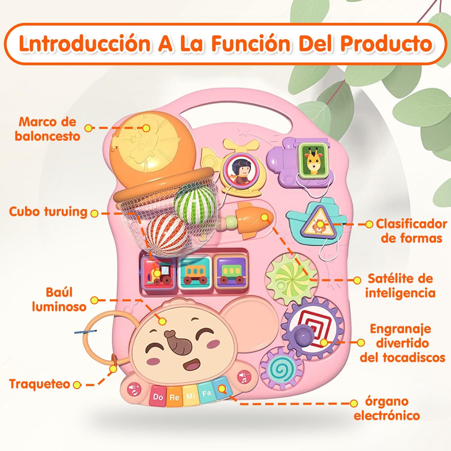 Hisemy Mesa Centro de actividades Musical para Bebe 2 en 1, Panel de Juego Extraíble Multifuncional, Juguete de Aprendizaje Musical para Bebés,Regalo para Niños y Niñas(B:Rosa)