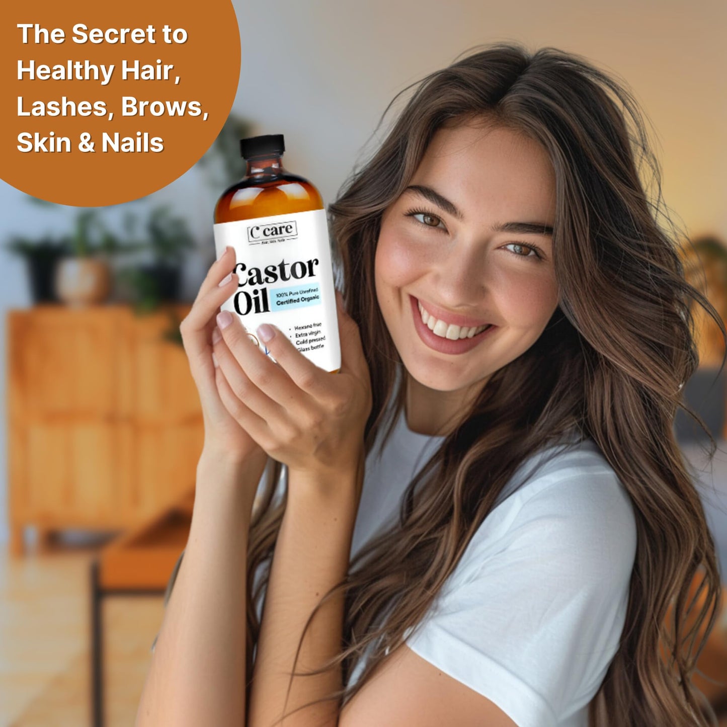 C CARE Aceite de Ricino Orgánico Prensado En Frío Sin Refinar Botella de Vidrio Sin Refinar Usda Certificado Puro Aceite de Ricino Orgánico Sin Hexano Virgen Extra para Crecimiento Del Cabello Cejas P