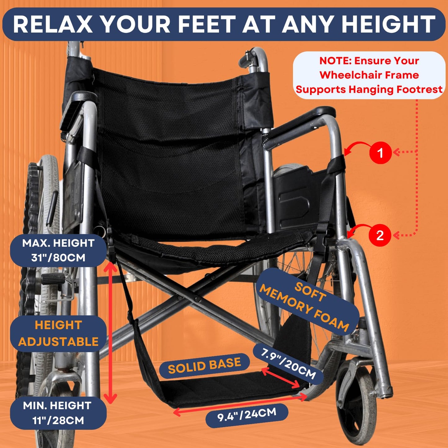 Caredgitz Reposapiés Tipo Hamaca Para Silla De Ruedas, Reposapiernas Antiaplastamiento, Reposapiés De Repuesto Con Altura Ajustable, Soporte Para Piernas Tipo Hamaca Con Base Blanda, Accesorios Esenci