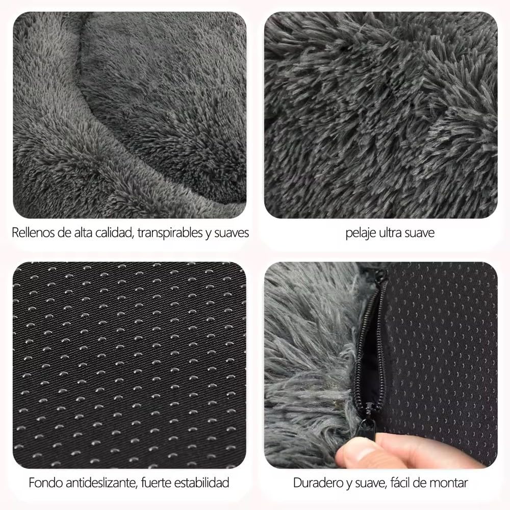 HANESHER Cama Ortopédica para Perro Grande – Memory Foam Antiestrés con Felpa Suave, Base Antideslizante + Bolsa de Regalo – Ideal para Mascotas con Dolor Articular (Gris)