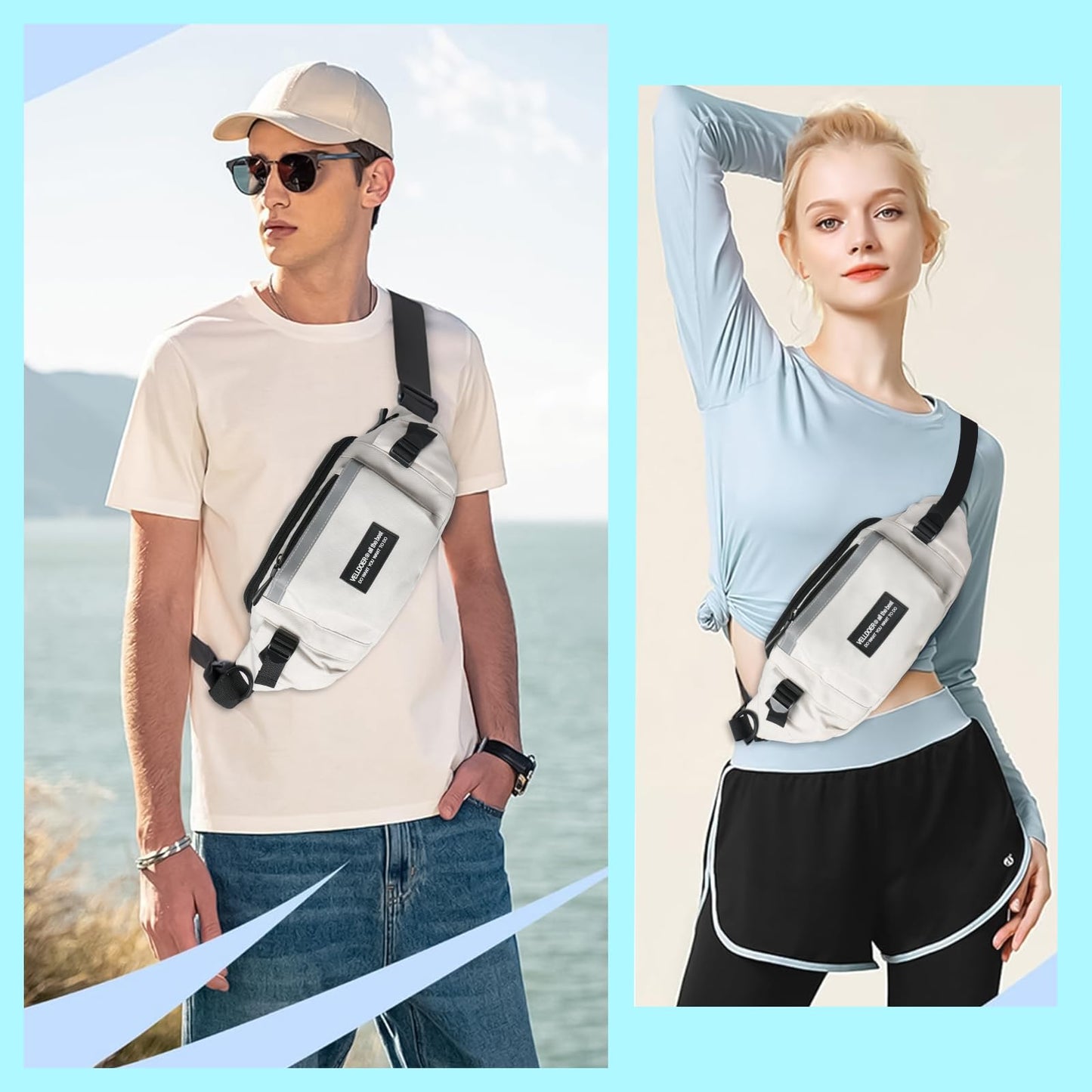 EUARD Riñonera Unisex Resistente al Agua con Correa Ajustable - Bolsa Bandolera Multibolsillos para Viajes, Senderismo, Running y Uso Diario - Ideal para Hombres y Mujeres((Blanco)