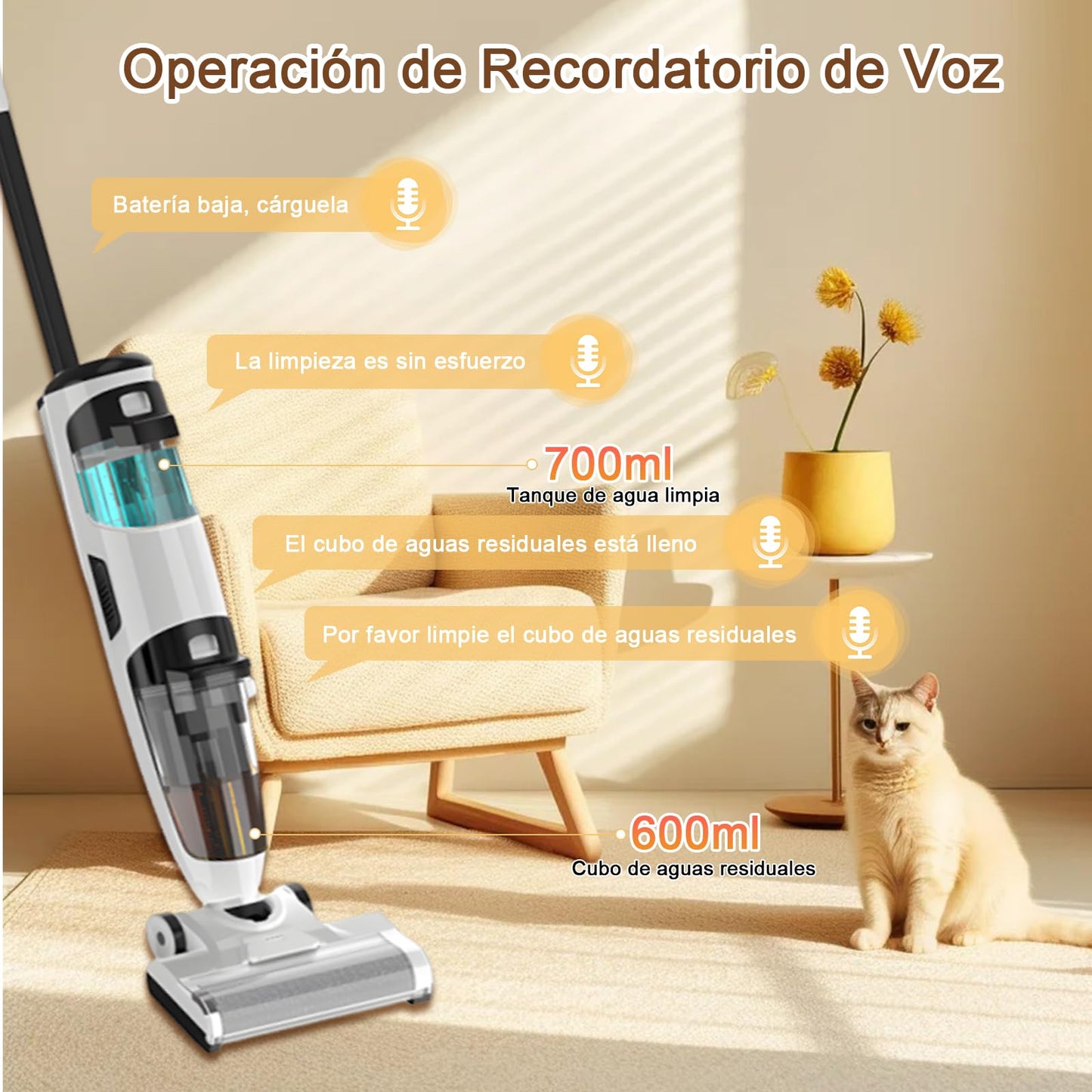 KOZFULE Aspiradoras en Seco y Húmedo 40KPa, con Sistema de Autolimpieza y Pantalla Táctil, 3 en 1 Mopa y Aspiradora Inalámbrica, 2 Niveles Ajustables, para Limpieza de Madera Dura, Azulejos, Mármol