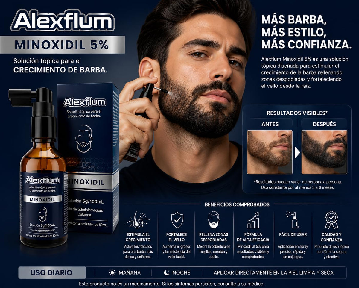 Solución Capilar y Barba Alexflum Minoxidil 5% 60mL