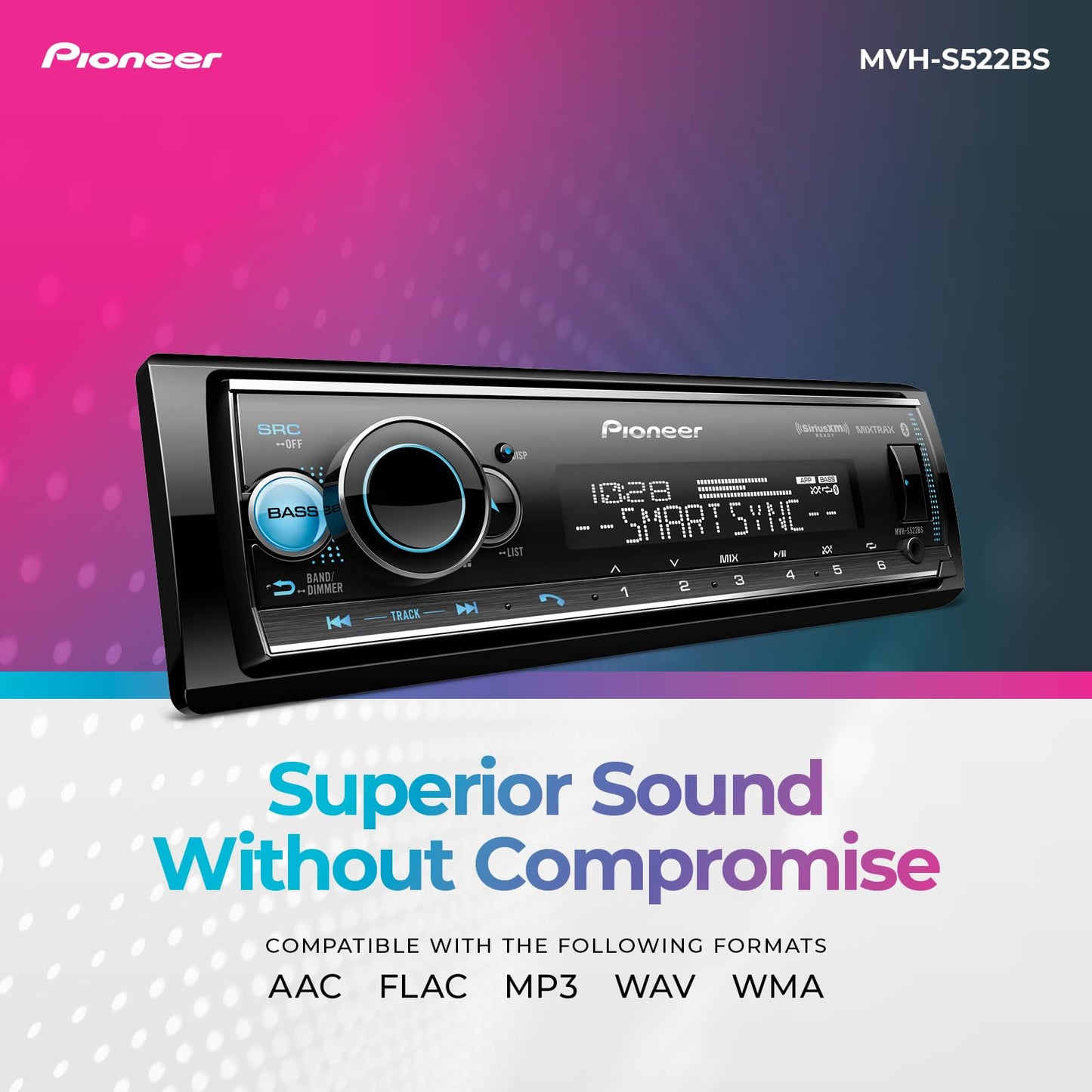 Estéreo Bluetooth para Coche Pioneer MVH-S522BS Negro con Sincronización Inteligente y Llamadas Manos Libres