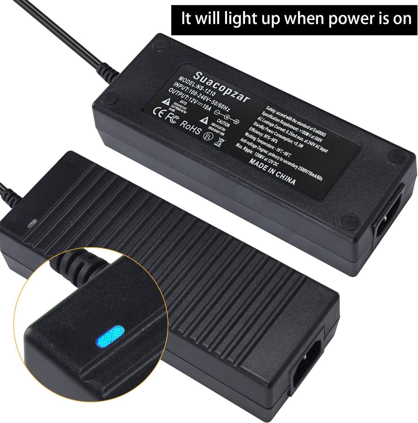 Convertidor Suacopzar 10 Pies Negro con Fuente de Alimentación de 110 V a 12 V para Coche