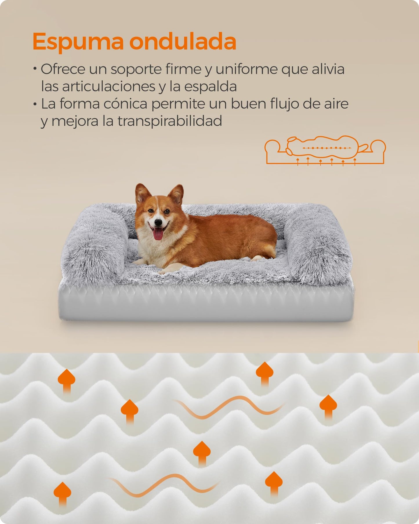 Feandrea Cama para Perros, Cama para Mascotas, 91 x 68 x 23 cm, Sofá Grande para Perros Medianos, con Funda Lavable y Extraíble, Gris Ombré PGW232G01