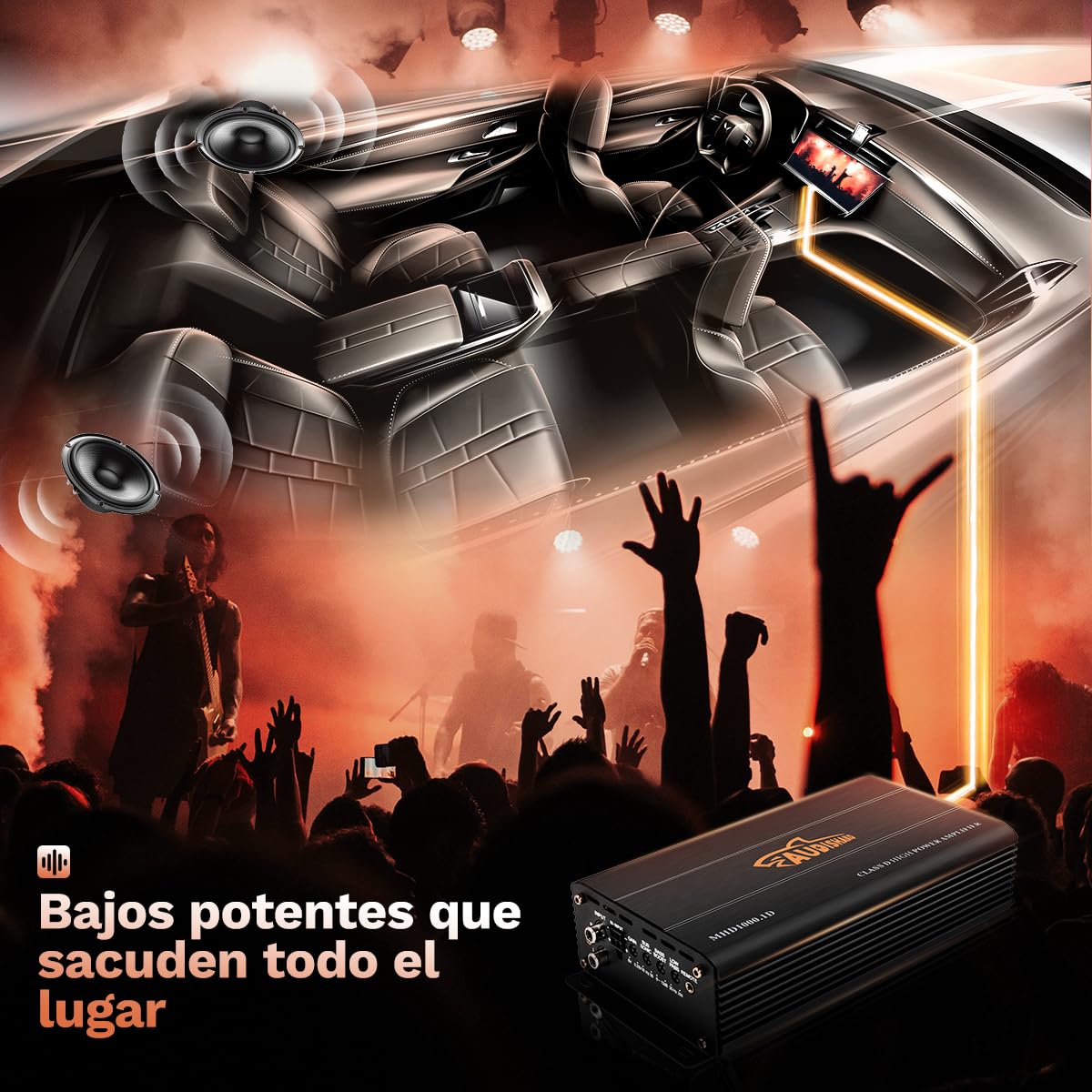 AUDISHAKO 2000W Amplificador de Audio para Coche de 1 Canal,Amplificador para Auto de Clase D, 2 Ohm 500W Subwoofer Amplificador para Motocicletas, Coches Deportivos y Otros Sistemas de Audio