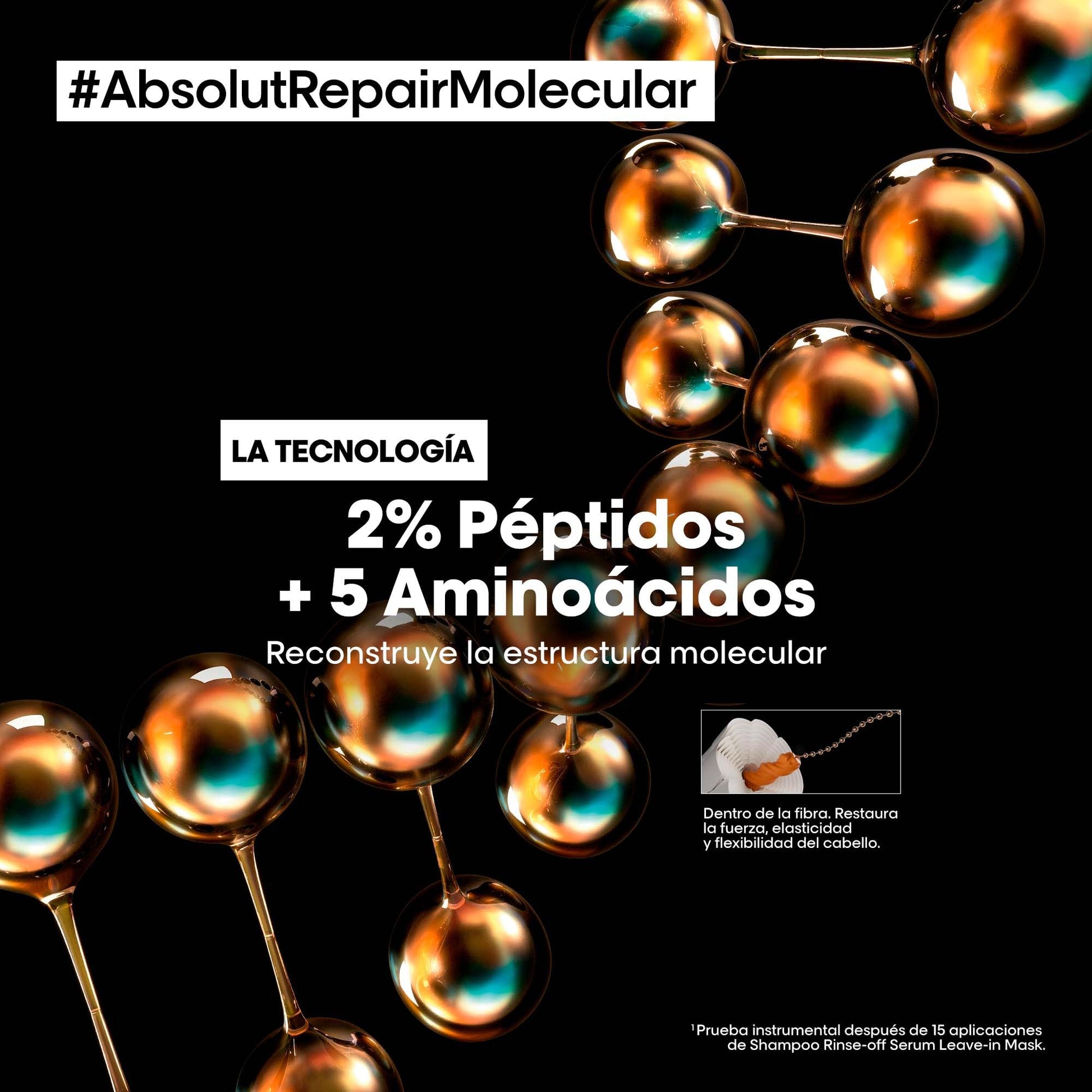 L'Oréal Professionnel Absolut Repair Molecular Sérum | Sérum con enjuague reparador molecular | Para cabello muy dañado | Con tecnología 2% reparador de péptidos + 5 aminoácidos | Repara el cabello y restaura su fuerza | Repara la estructura molecular | 2