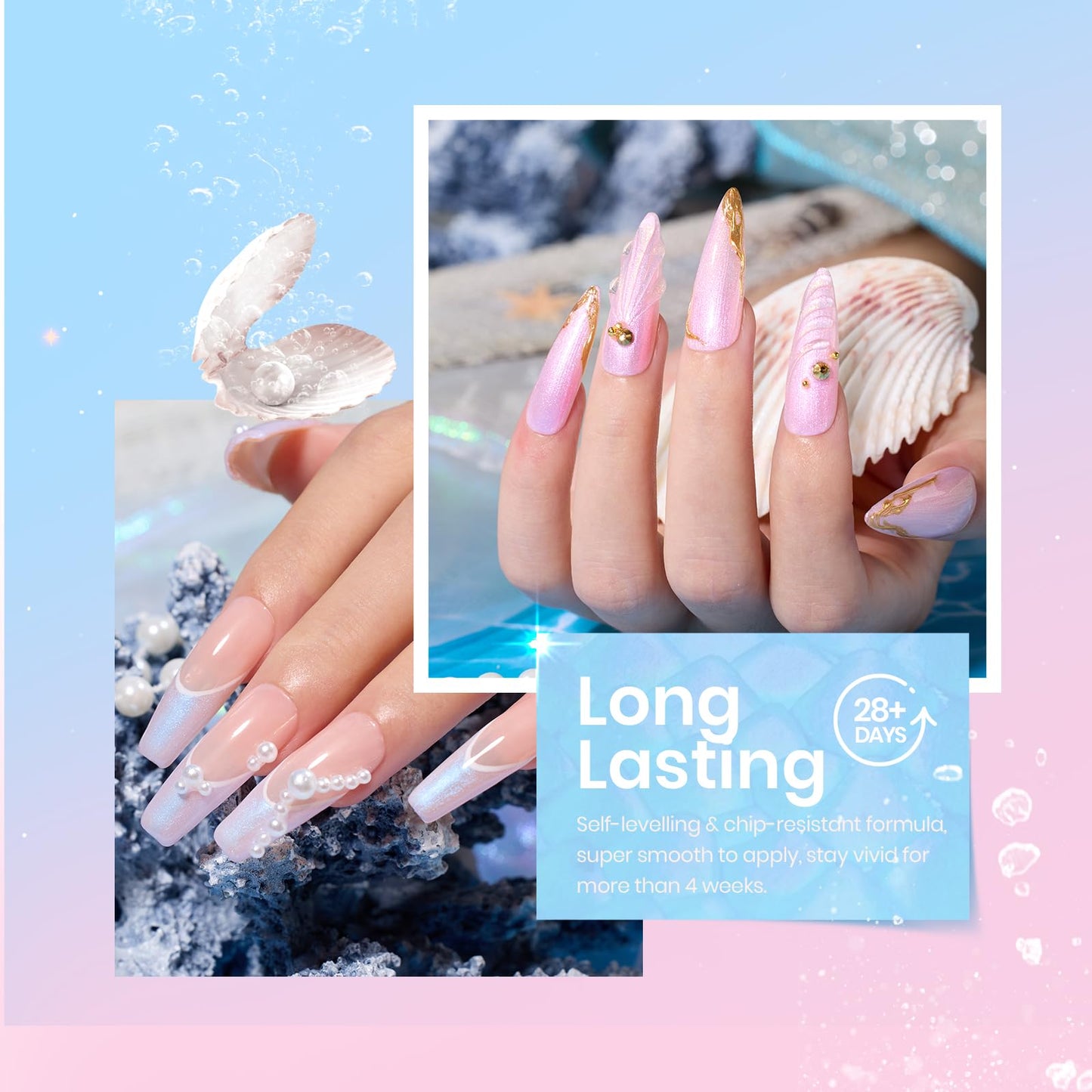 Beetles Gel Polish 6 Colores Brillo Perlado Blanco Rosa Azul Esmalte Uñas Gel Sirena Soak Off UV LED Primavera Verano Gel Remolino Efecto Hilo DIY Manicura Arte