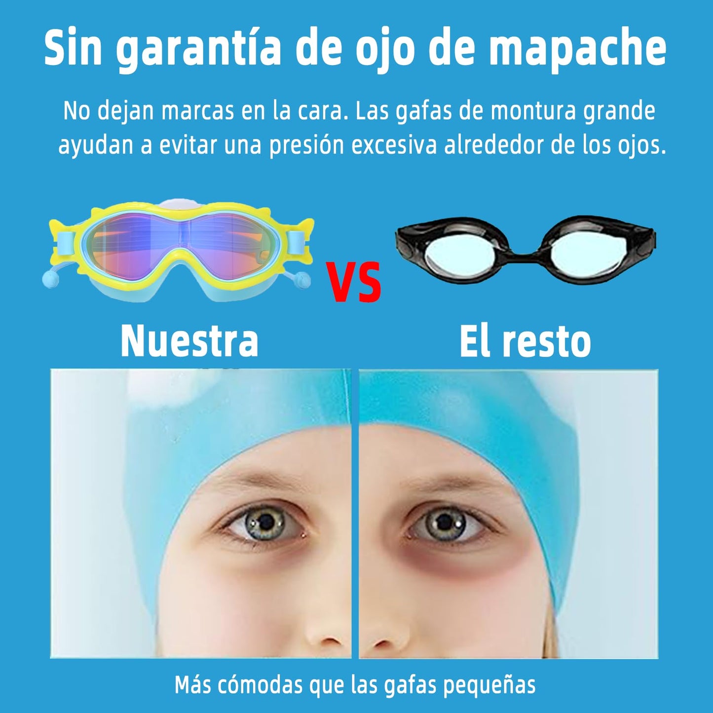 Gafas de Natación para niños 2 unidades,Lentes de Natación de visión amplia con tapones para los oídos,con protección UV y antivaho, sin Fugas, adecuadas para niños de 3 a 15 años