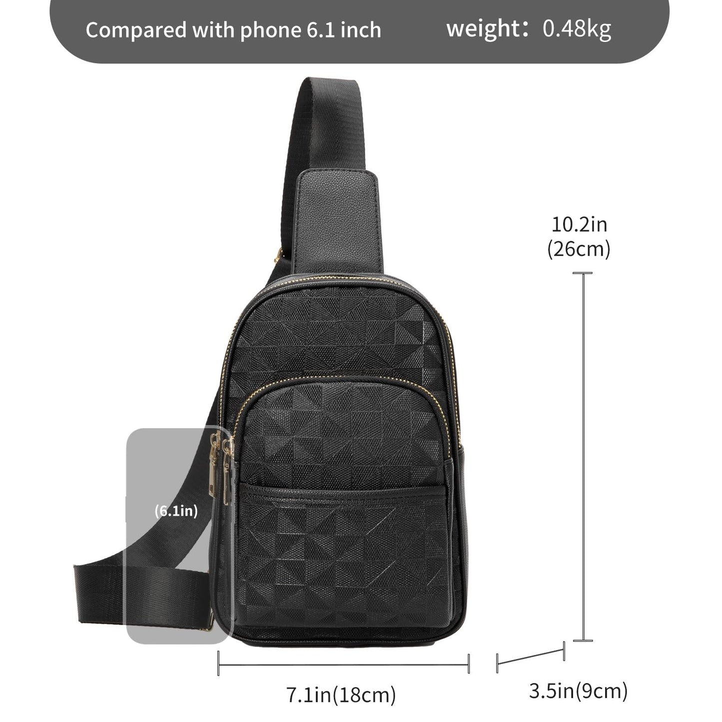 Anck Riñonera Bandolera para Mujer, Bolso Pequeño en el Pecho, Diseño a Cuadros, 996-G-YH-Negro, Estilo Casual, Moda Relajada