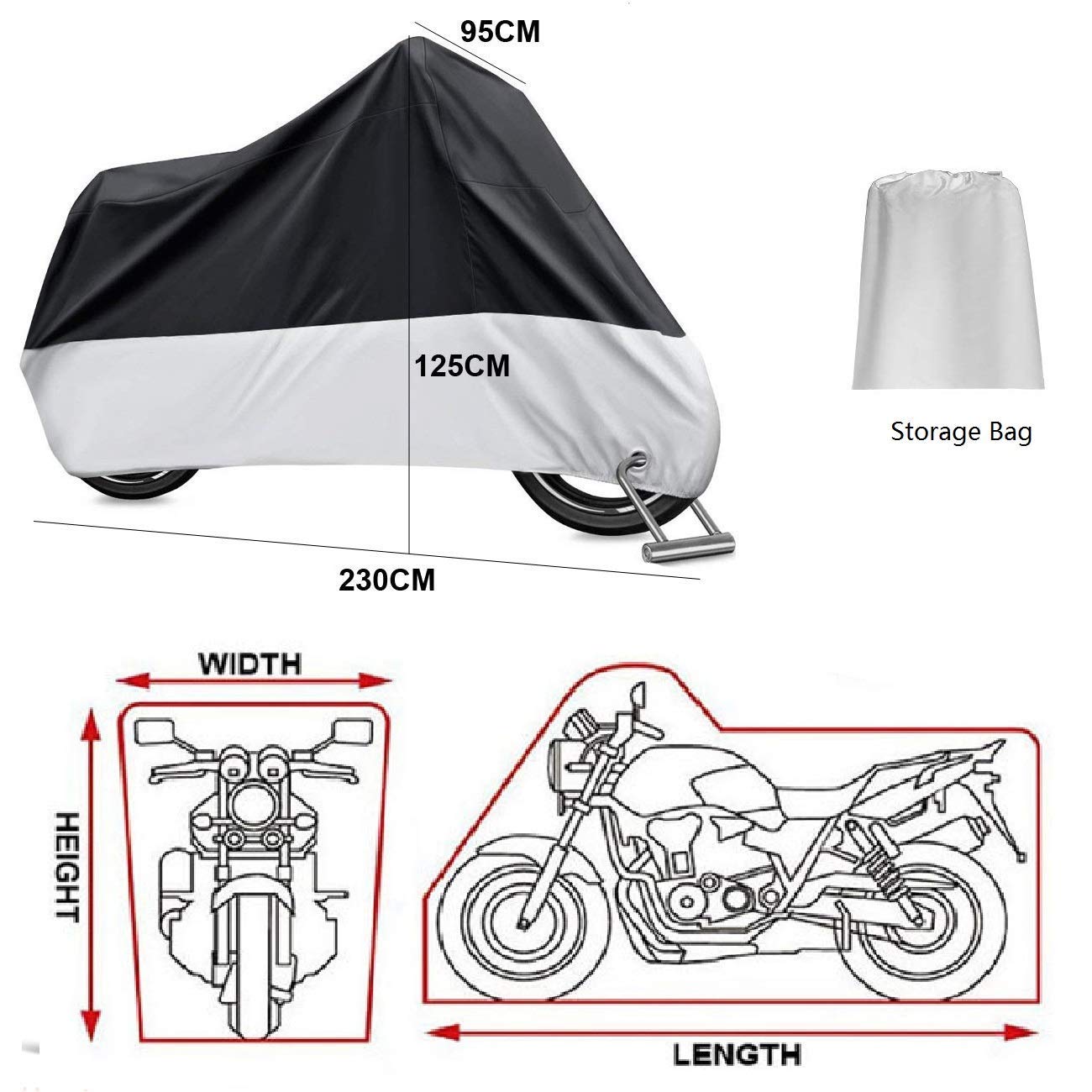 Funda Cubierta Motocicleta Motos Impermeable - Funda para Motocicleta Protección contra el Polvo, UV, Escombros, Lluvia y Clima, Aptos para Motocicletas como (XL - Black & Silver)