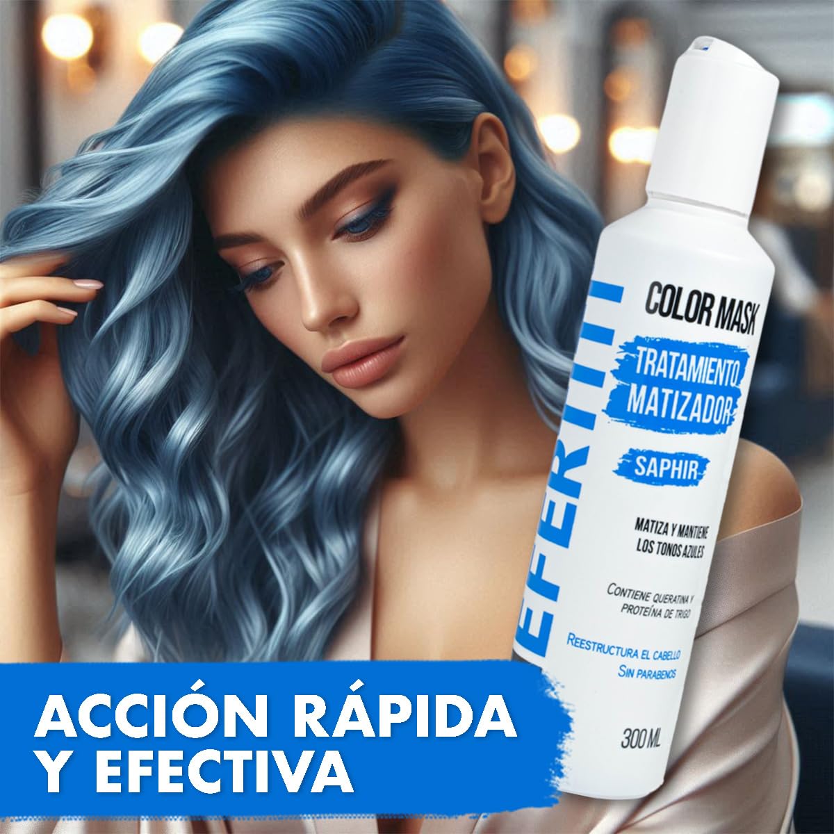Tratamiento Matizador Nefertiti Saphir Azul con Keratina y Proteína de Trigo para el Cabello