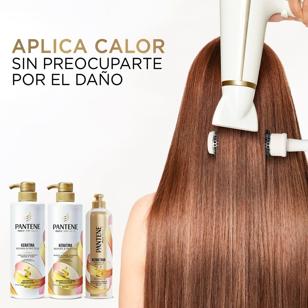 Shampoo sin sal' cabello seco Pantene Keratina con Pro Vitamina B5 2 Unidades de 510 ml c/u