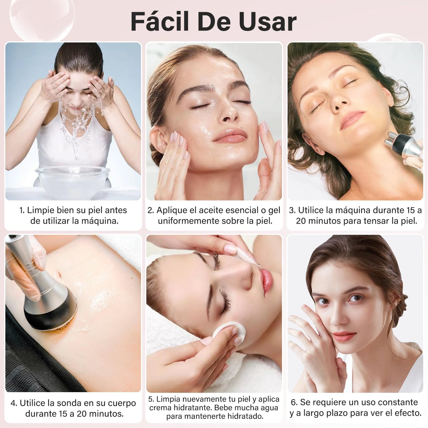 Máquina de Cavitación, 6 En 1 Máquina de Belleza de Chorro Grasa Multipolar 40K, Masajeador de Belleza Multifuncional para Cuerpo y Rostro, Adecuado para Cuello, Cintura, Muslos y Glúteos