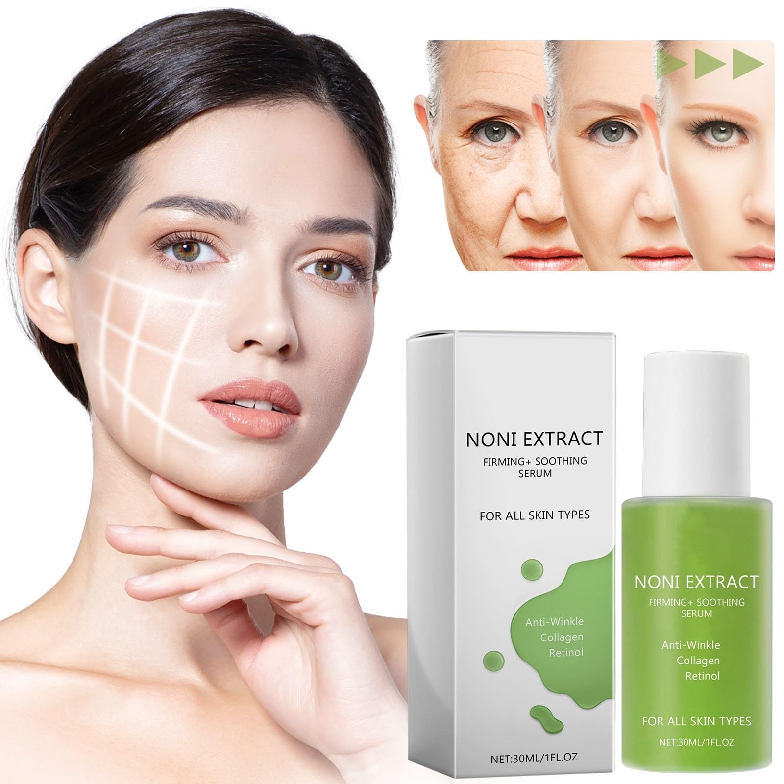 Serum Facial de Extracto de Noni para Rejuvenecer y Suavizar la Piel - Pack de 3, 30ml