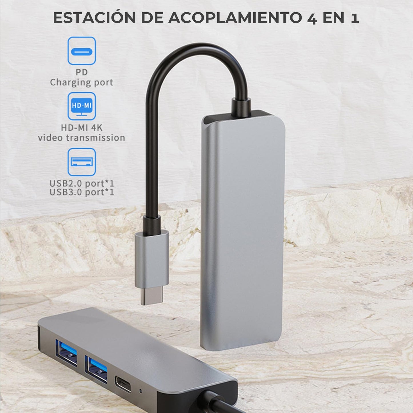 Adaptador USB C WULAR Multipuerto Hub 4 en 1 a HDMI 4K Compatible con MacBook Pro, MacBook Air M1 M2, DELL y Más Dispositivos Tipo C