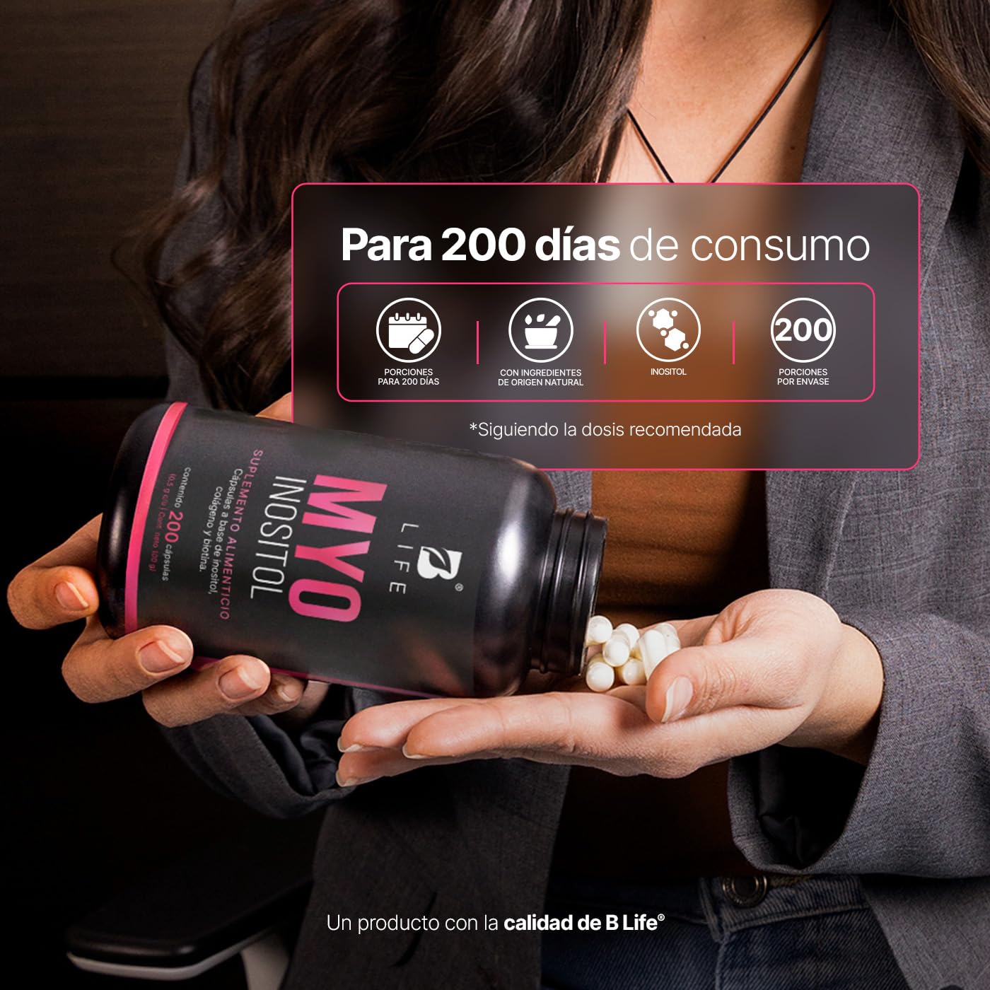 B Life Company | Inositol de 200 Cápsulas de 500 mg. Ingredientes naturales. Myo Inositol.