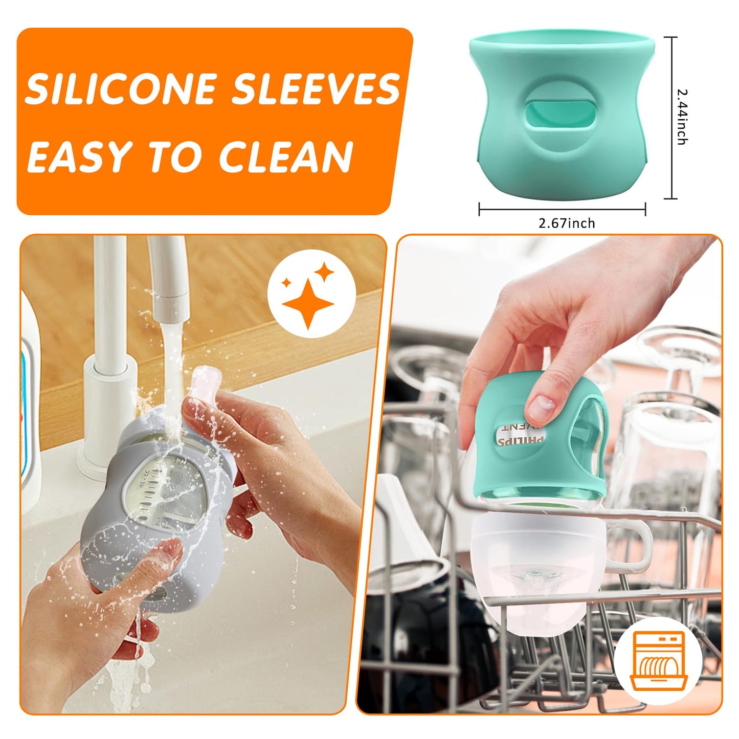 Fundas de silicona para biberones de vidrio natural Avent, paquete de 4, cubiertas a prueba de roturas, antiflujo, compatibles con biberones de 4 oz y 8 oz, sin BPA (gris+blanco+azul+verde)
