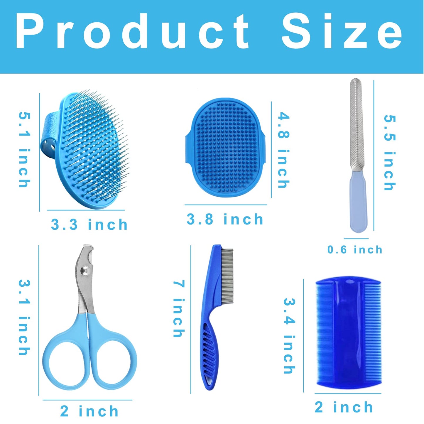 Kit de 6 piezas de aseo para conejos, cepillo de aseo de conejos, removedor de pelo de mascotas, cepillo de baño de doble cara, peine para mascotas, cortaúñas de mascotas y recortador para conejos, hámsteres, conejitos y cobayas, azul